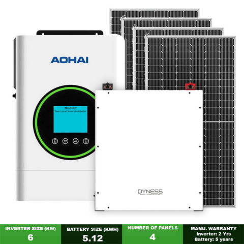 6kW Off-Grid Solar Kit – Dyness 5.12kWh + 4 Solar Panels + AOHAI Inverter