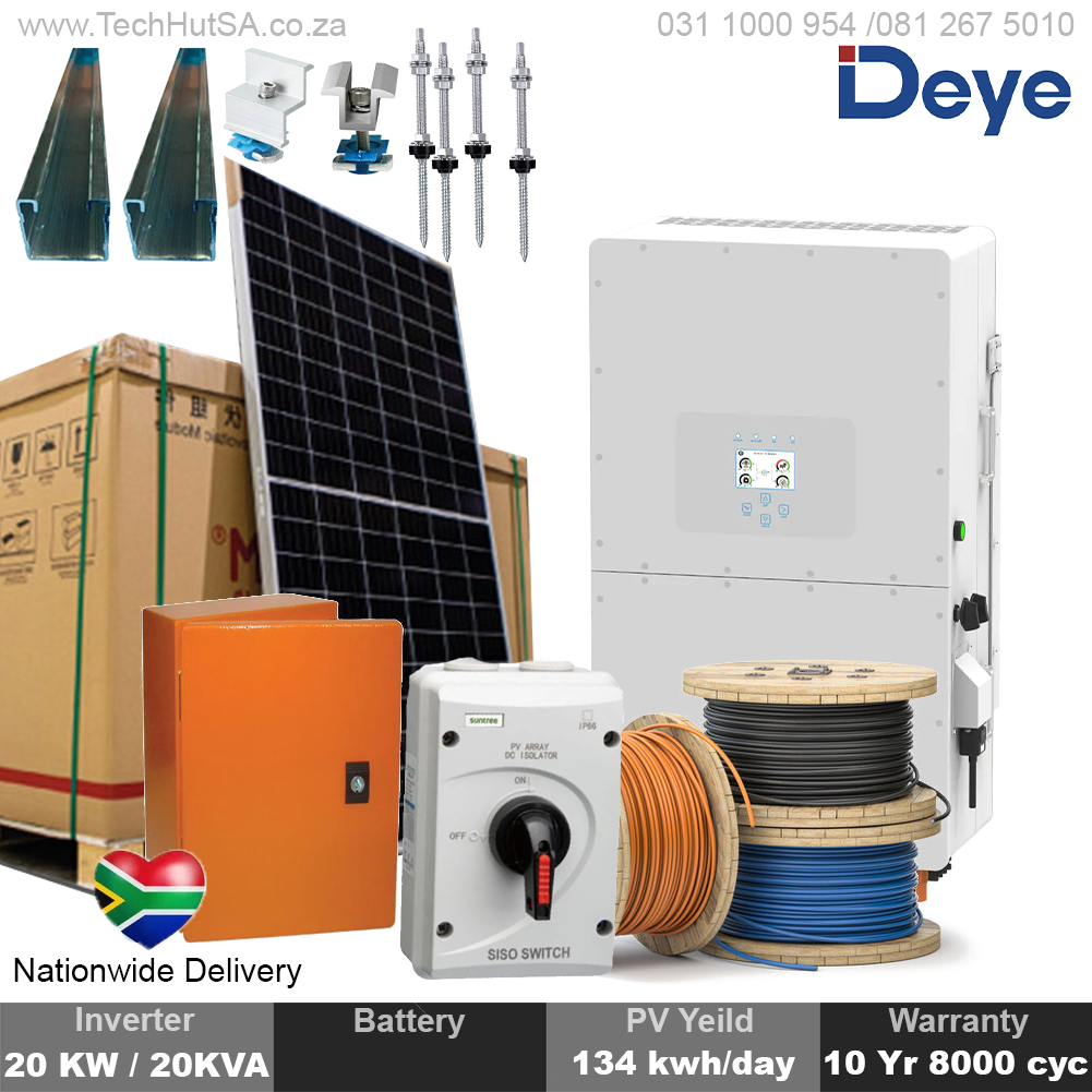 Deye 20kW Hybrid Inverter High-Voltage 134 kWh Solar Kit