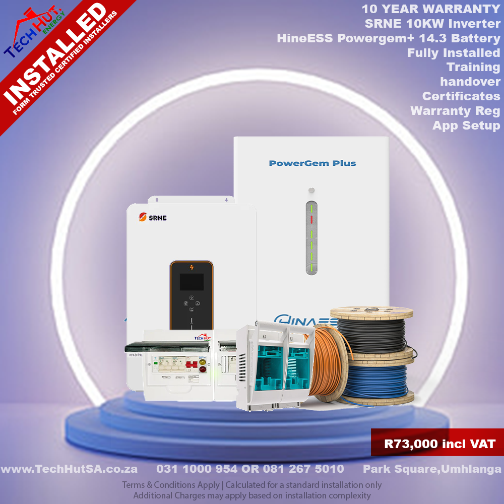 SRNE 10KW Inverter Kit Incl Hina Power gem plus 14.3kWh Lithium Batter