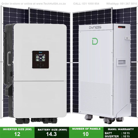 12kw Hybird inverter - Dyness 14.3kwh Power Brick Battery + 10 Solar PV Panels