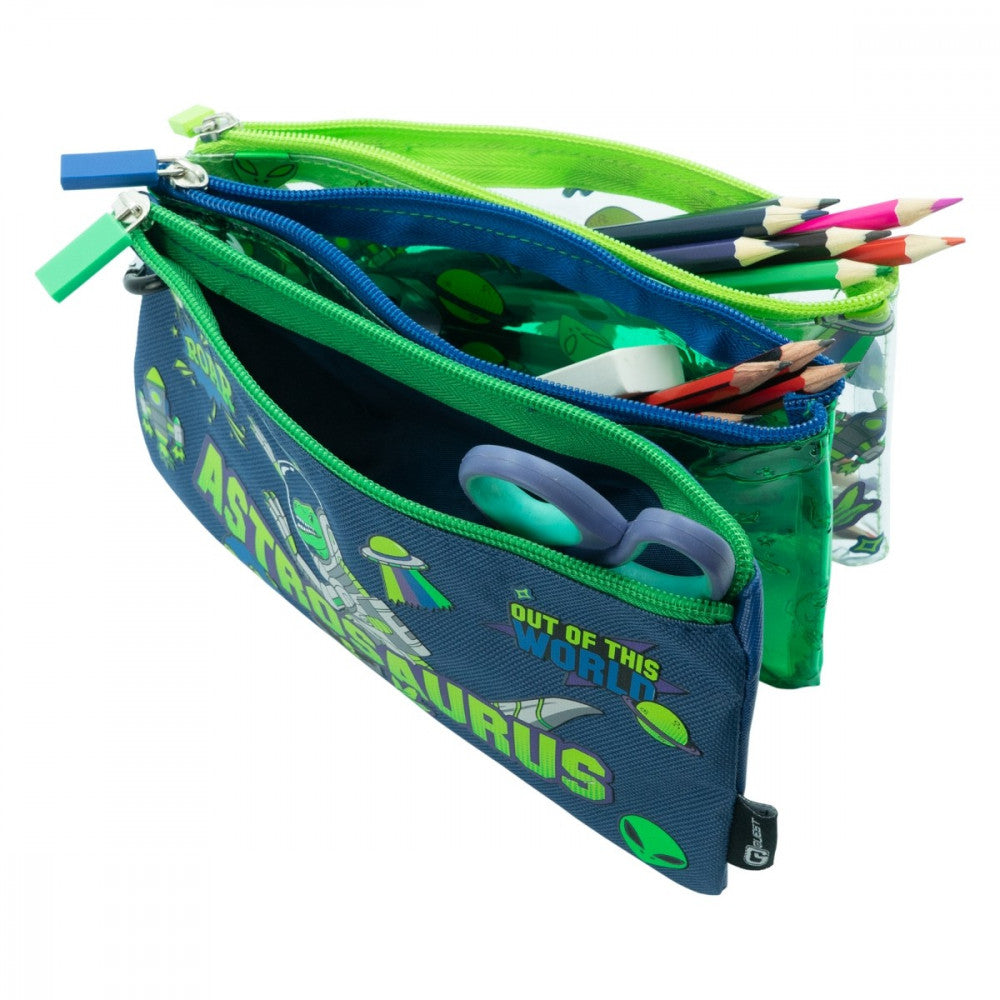 Quest 3 piece Pencil Case Set Astrosaurus Green