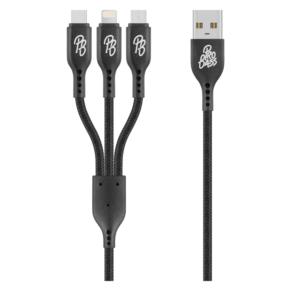 Bounce Cord series 3 in 1 charge cable 1m - black