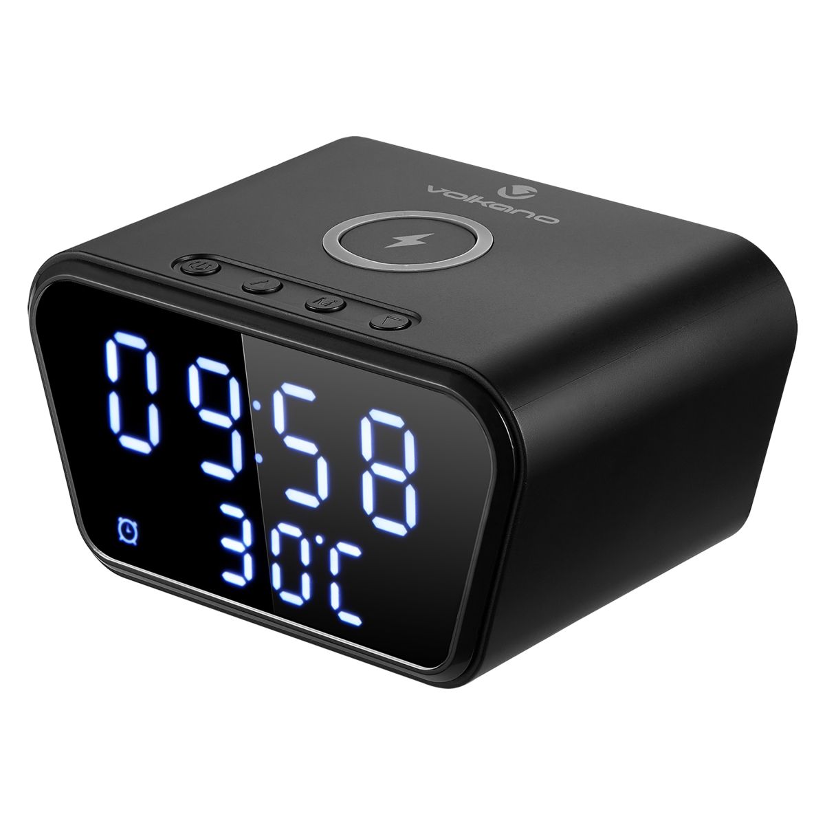 Volkano Awake Plus series Alarm Clock with Wireless Charging & Speaker - Black