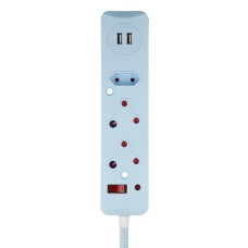 SWITCHED 3 Way Medium Surge Protected Multiplug with Dual 2.4A USB Ports, 0.5M Braided Cord Blue