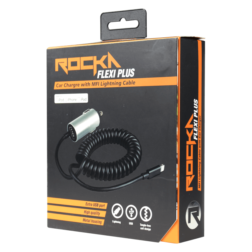 Rocka Flexi Plus series MFI Lightning Cable with Car Charger Black/Silver