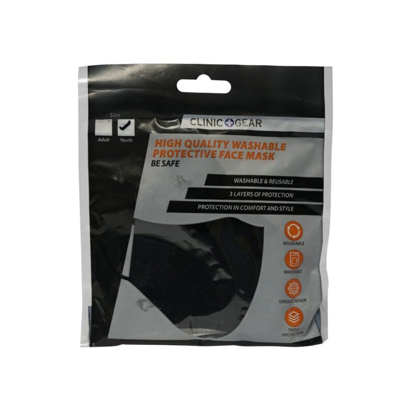 Clinic Gear Anti-Microbial Solid Colour Mask Youths Black