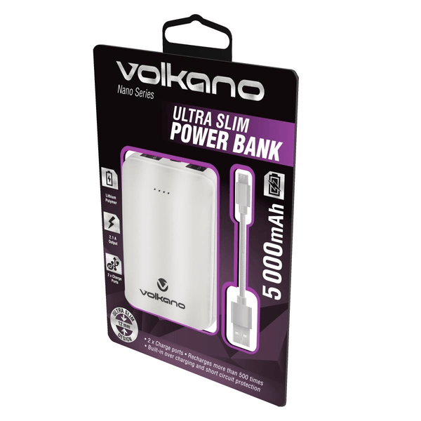 Volkano Nano Series 5000 mAh Li-Po Powerbank - White